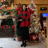 Kadın Sweaters Jane Deiune Sonbahar Kış Kadınlar Christimas Ağaçları Kırmızı Yıl Gevşek Tavuk Lady Moda Sokak Giyim Örme Külük