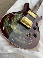 Valores privados Paul Reed Dragon Dark Red Flame Maple Top Electric Guitar Guitarra Abalone Aves Incrustaciones, Envuelva el trastorno de arrastre, hardware de oro