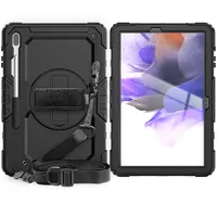 Stoßfest drehbarer Standkoffer für Samsung Galaxy Tab S7 FE Silikon Hard Cover 2021 T735 T730 Erwachsene Kinder Gehäuse mit Schultergurt