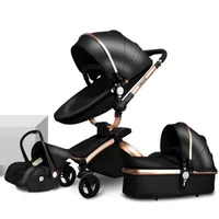 Kinderwagen # Luxus Leder 3 in 1 Baby Kinderwagen Zwei Way Suspension 2 Safety Car Seat Born Bassinet Wagen Pram Fold1