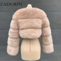 Zadorína Nueva Moda Plus Tamaño Top Top Top Faux Fox Piel Abrigo Invierno Grueso Fluffy Mensaje largo Estilo Corto Slim Furry Fur Chaqueta Y0829
