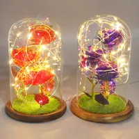 Tre Rose Lamp Blomma Glas Dome Fairy String Led Night Lights Heminredning för Alla hjärtans dag Bröllopsfödelsedagssträngar