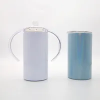 Sublimação Blanks 12oz Sippy Cups para crianças branco caneca em linha reta de aço inoxidável crianças bebendo copo com alças