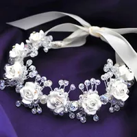 Haarklammern Barrettes Weiße Keramik Blume Stirnband mit Farbband Kranz Hochzeit Party Damen Mädchen Girlanden Floral Crown Hairband EA