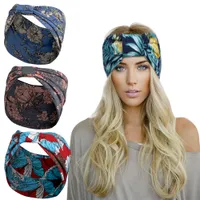 Esporte largo headbands impressão floral bowknot yoga estiramento envoltório hairband hoops para mulheres faixas de cabeça moda