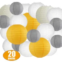 Chinese papieren bal lantaarns, 20 stuk set, 10 "12" 14, geel, beige, grijs, wit, gebruikt voor bruiloft decoratie Q0810