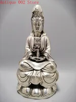 Güzel Beyaz Bakır Gümüş Guanyin Tibet Exquisite Unşaatlık Heykeli Özgürlük