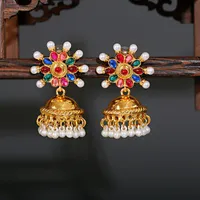 Bohemian Flower Ethnic Gold Indian Earrings For Women Retro Palace Style Pearl Bead Geometric Earring Jewelry