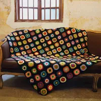 Handmade original Crochet afghan blanket Hand hooked crochet blanket cushion felt pastoral style granny square 211104