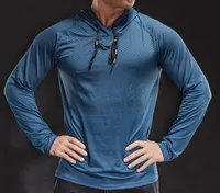 Autunno Inverno Spessore in esecuzione T Shirt uomo uomo manica lunga con cappuccio palestra T-shirt fitness formazione Top Sport traspiranti a secco rapido