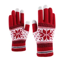 Cinco dedos Guantes Moda Flor de nieve Cashmere grueso cálido para las mujeres de punto adulto invierno pantalla táctil táctil grueso