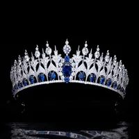 Saç Klipler Barrettes Ymor Fantastik Kraliyet Mavi Gelin Şapkalar Kristaller Zirkonya Prenses Düğün Aksesuarları Band Gelinler Taç Tiaras