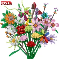 Bzda City Flowers Bouquet Miniaturas Idées Blocs Jouets Moc Fleurs Accueil Décoration Bâtiment Numel Donner des cadeaux à des amis Q0823
