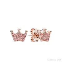 Cute Women Pink Crown Stud Earrings luxury designer jewelry for Pandora 925 Sterling Silver Earring with Original box sets