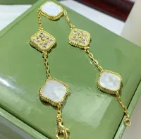 5 farben mode classic 4 / vier blattklee charme armbänder diamant armreif kette 18k gold achate shell mutter-pearl für womengirls hochzeit muttertag schmuck geschenk-q
