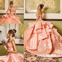 Light Coral Quinceanera Dresses Sweetheart Neckline 2022 Lace Applique Embroidery Beaded Ball Gown Custom Made Tiered Princess Pageant Party Sweet 16 vestidos