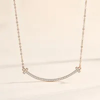 925 Sterling Silber Anhänger Halsketten T Familie Große glatte Gesicht Lächeln Rose Gold Kette Halskette