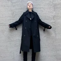 Męskie płaszcze płaszcze męskie kobiety para streetwear kurtka płaszcza płaszcz podwójny pas blacked vintage slim fit casual długi płaszcz