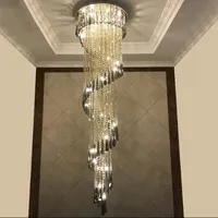 Modern Lüks Duman Gri Kristal LED Avize Merdiven Spiral Uzun Kolye Lambaları Işıklar Için Armatürler Iç Merce Yol Aydınlatma Koridor Villa Otel Lobi