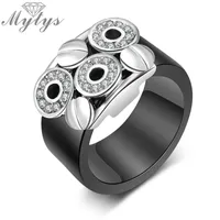 MyTys Fashion Trendy Black Acrylic Ring Crystal Invisible Setting Rose Gold and White Two Design Female R1777 R1778 Band Rings