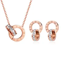 Luxury Elegant Love Numeral Crystal Necklace Set For Women Fashion Stainless Steel Pendant Trend Designer Woman Wedding Jewelry