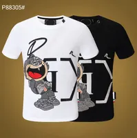 PP Fashion мужской дизайнер Slim Fit футболка летом горный хрусталь с коротким рукавом круглые шеи рубашка тройник череп печати топы уличные воротники Polos M-XXXL P88305