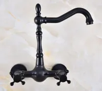 Svart olja Rubbed Bronze Bathroom Kitchen Sink Faucet Mixer Tap Swivel Spout Väggmonterad Två handtag MNF849 Kranar