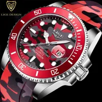 손목 시계 2021 Lige 패션 남성 시계 탑 위장 쿼츠 손목 시계 스포츠 레드 실리콘 릴로그 홈 브레