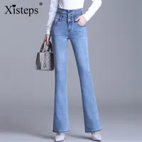 Xisteps осень зима женские джинсы джинсовые джинсовые джинсовые брюки высокой талии Femme Bell нижний парень белый черный пантолон 210322