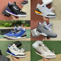 Jumpman Racer Mavi 3 3 S Basketbol Ayakkabıları Mens UNC Saf Beyaz Siyah Çimento Salonu Fame Parçası Tinker Hatfield Hatalı Salonu Racer Mavi Trainer Sneakers