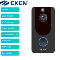 Eken-v7 HD 1080P WiFi Wireless Smart Câmera, Intercomuno de vídeo com função de visão noturna, campainha, pir, câmera de segurança XSH doorbells