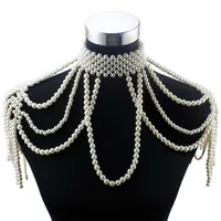 Florosy Long Bead Chain Chunky Simulerad Pearl Body Smycken För Kvinnor Kostym Choker Pendant Statement Halsband