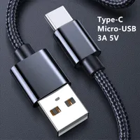 KOSTENLOSE DHL 2M Lenth-Nylon-Gewebeverpackung Fast Charging 3A USB auf Typ-C-Micro-USB-Ladendatenkabel für Samsung Huawei Xiaomi Oppo vivo