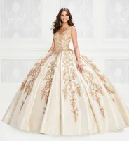 Princesa de lujo quinceañera vestidos de encaje apliqueado bolita de cuentas vestidos de quinceañera v cuello dulce 16 vestido