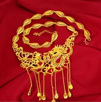 Vintage Dragon Fenghuang Düğün Kolye 24 K Altın Kaplama Kolye Kadınlar Için Nişan Takı Kolye Zincir Hediye