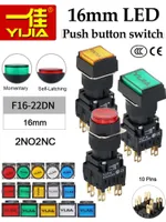 Smart Home Control 16mm LED LED Touche Push Bouton Switch 12V 24V 220V Lumière illuminée sur l'auto-verrouillage Momentary Rouge Bleu Blanc 2NO2NC 10 P