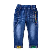 Jeans vårhöst för pojkar 2021 Koreanska versionen Mode Girl Elasticity Denim Cartoon Trousers Casual Barnkläder