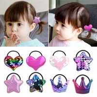 Love Heart Hair Tie Rope Sequins Crown Elastic Hairbands Pony Tails Holder Accessories Fashion Rubber Band Headdress for Baby Gilrs Kids Gifts 21 Colors Can Choose