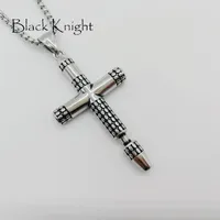 Anhänger Halsketten Black Ritter Kreuz Halskette Geprägte Retro Silber Farbe Mode Edelstahl Schmuck BLKN0580