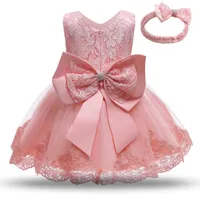 Dziewczyny Dresses Baby Girls Chrzest Sukienka Princess 1. urodziny Urodziny Wear Toddler Girl Koronki Suknia Christening Infant Tutu Odzież 12 24m