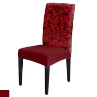 Chair Covers Red Rose Flower Wall Dinning Cover Spandex Wedding Banquet Party Elastic Stretch Slipcovers