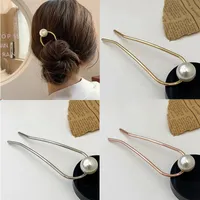 Women U-shaped Pin Metal Barrette Clip Hairpins Simulated Pearl Bridal Tiara Hair Accessories Wedding Hairstyle