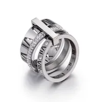 Anéis de banda de aço inoxidável rosa ouro numerais romanos anel moda jóias anel feminino casamento casamento jóias para as mulheres