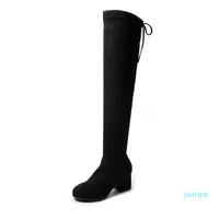 Boots Krasovki Women&#039;s Over The Knee 2021 Autumn Winter Chunky Heel Widening Increase Slip Fashion Breathable Women