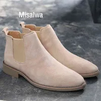 Misalwa تشيلسي أحذية الرجال جلد الغزال كريمة الرجال الكاحل الأصلي الذكور قصيرة عارضة الأحذية النمط البريطاني الشتاء الربيع التمهيد 211216