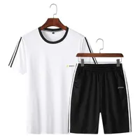 VERANO 4XL MENS Sets 2 PCS Top Tee Shirts Casual Tshirt Men Polyester T-shirt Moda para hombre Camiseta Homme Set Short 210601