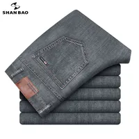 Shan Bao 2021 Verano Straight Straight Lightweight Stretch Denim Jeans Estilo Clásico Jóvenes Moda Moda Fino Gris Jeans G0104