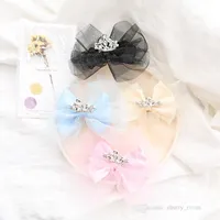 2021 Baby Girls Tulle Butterfly Bowknot Play Clip Lovely Beaded Crown Niños Accesorios para la cabeza Gauze Bow Princess Barrette D149