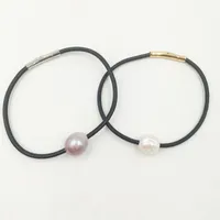 Bangle, äkta läder rep natur pärla armband, högkvalitativt rostfritt stål vattentät lås IP guldplätering, 11-13 mm