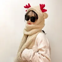 크리스마스 antler 귀여운 곰 스카프 장갑 한 조각 두꺼운 캐시미어 모자 겨울 따뜻한 모자 유지
